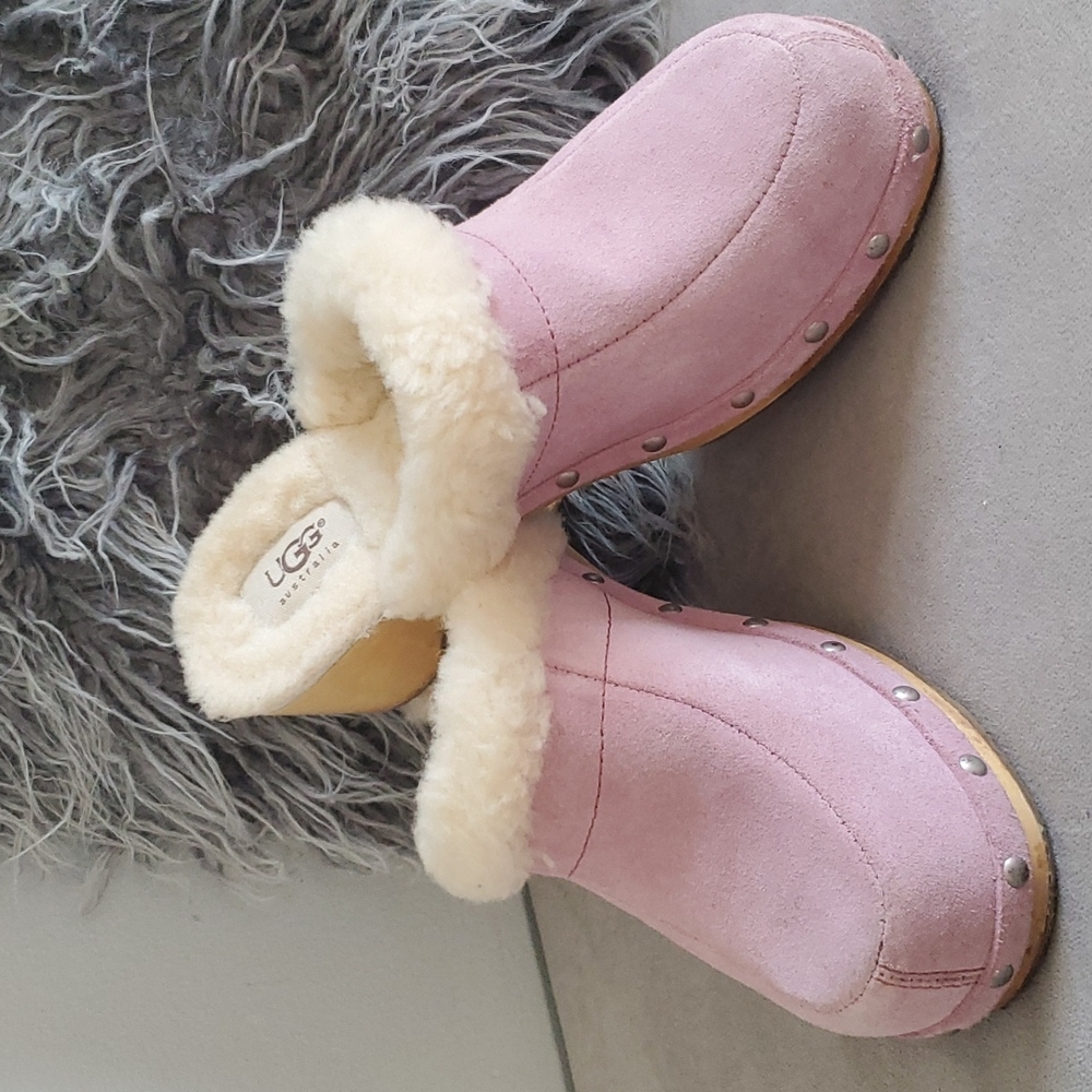 UGG Kalie 5426 Wooden Clog  Size 7 lilac Suede Shearling Lined Shoes